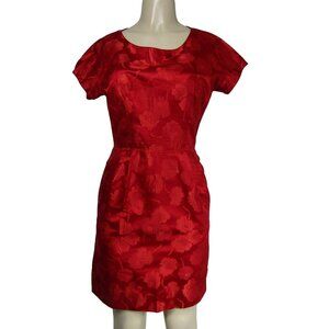 VINTAGE 60s S ASIAN Brocade Silk Blend MOD Red Cocktail Mad Men Suzie Wong Dress